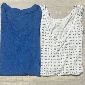 Set of 2 Casual Tank Tops - Blue & White - Size Small